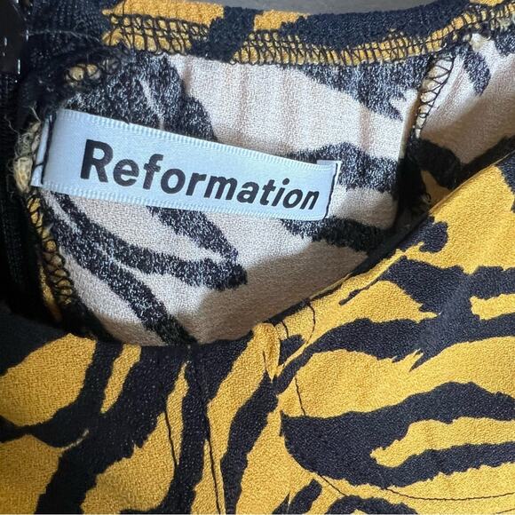 Reformation Kopa Sweetheart Dress  Tiger Yellow Animal Print Sz 2 - Picture 5 of 7